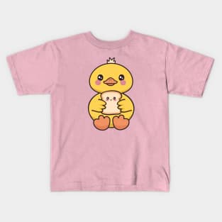 Cute Duck Eating Bread Kids T-Shirt